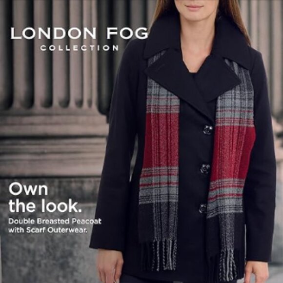 NWT London Fog Double Breasted Peacoat w Scarf, XL - Picture 1 of 8